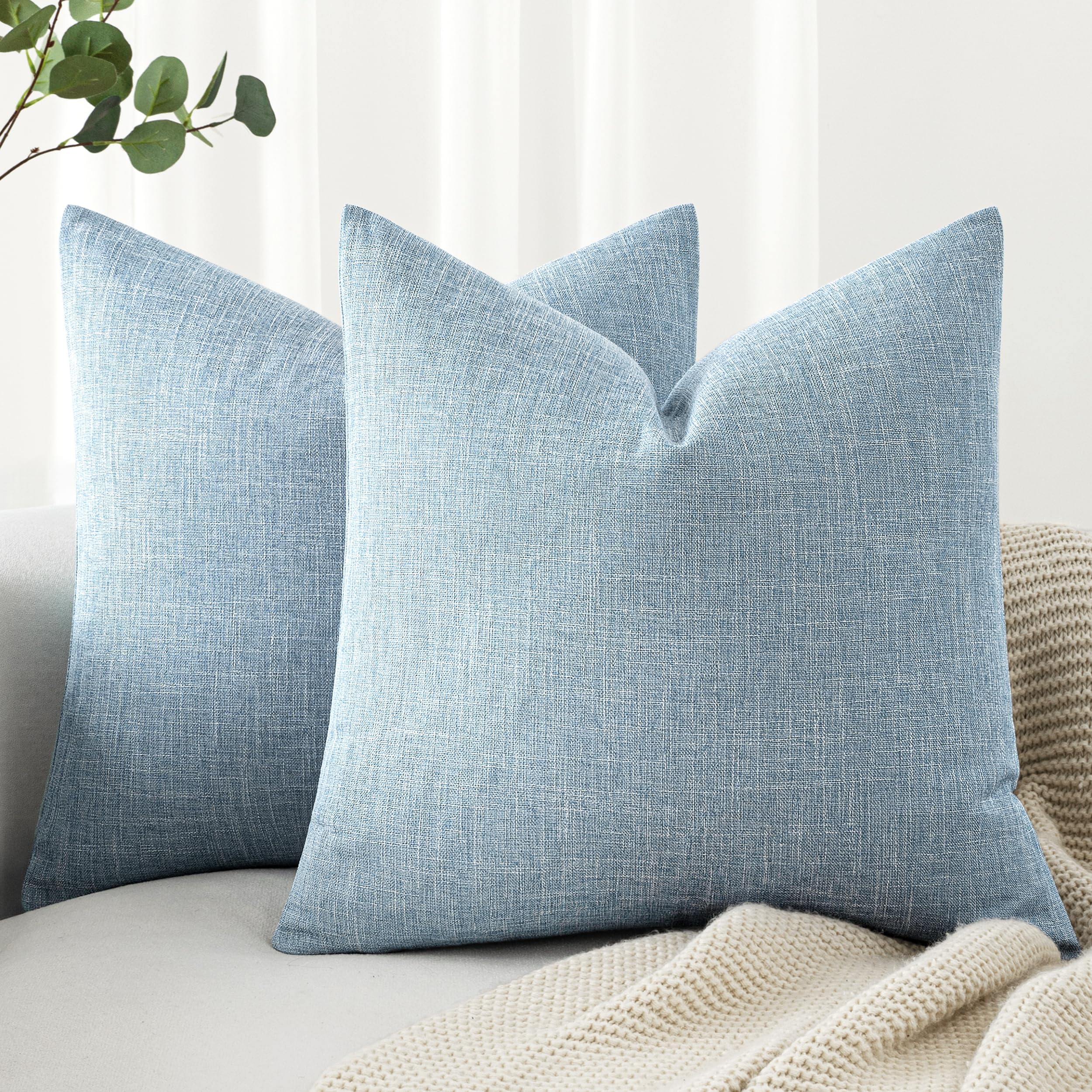 MIULEE Pack of 2 Decorative Linen Burlap Pillow Covers Spring Farmhouse Boho Accent Pillowcases for Sofa Car Couch Bedroom Living Room Decor 18x18 Inch Dark Olive Green