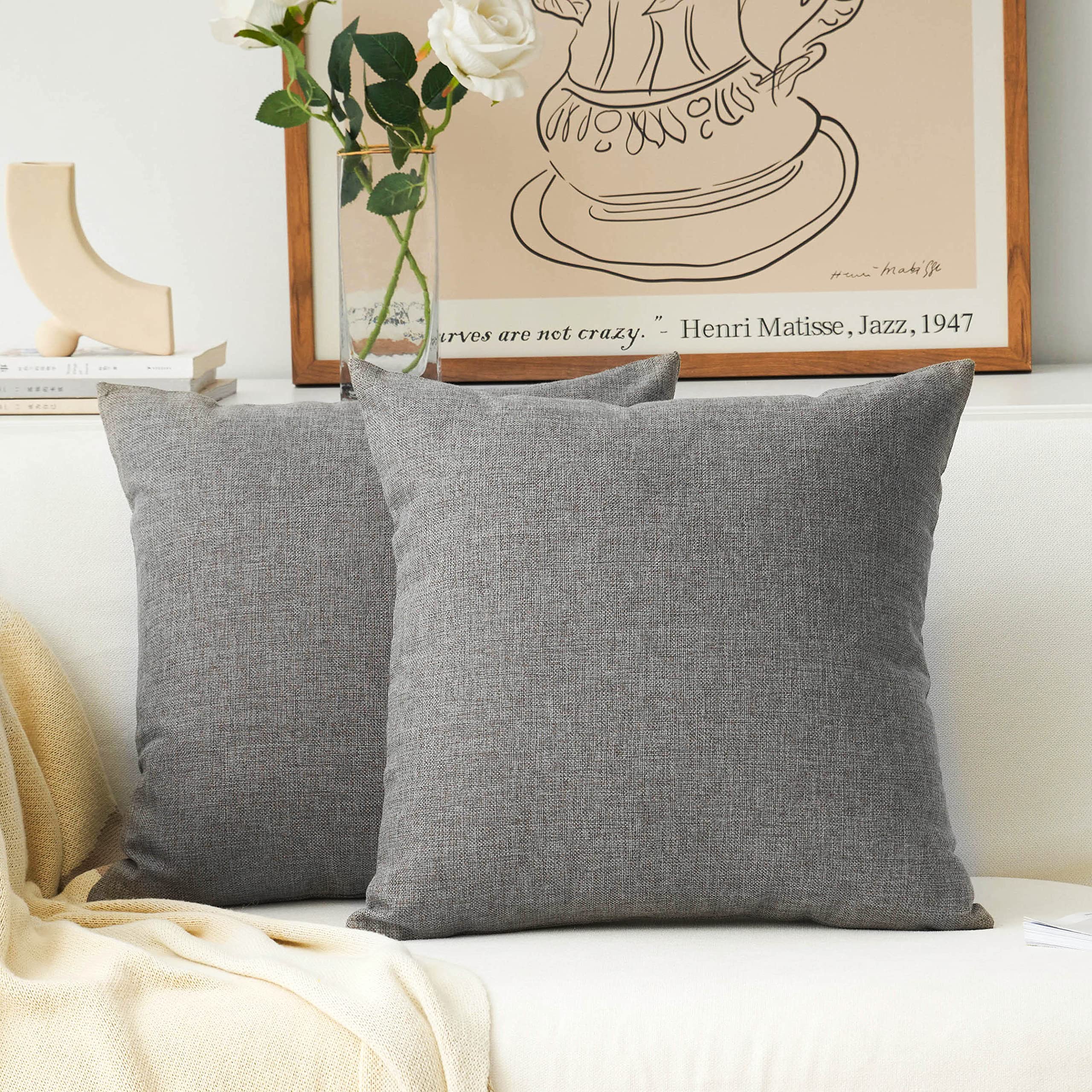 Home Brilliant Linen Pillow Covers 20x20 Textured Linen Pillow Case Cushion Covers for Sofa, 20 Inch, Set of 2, 50x50 cm, Natural Linen