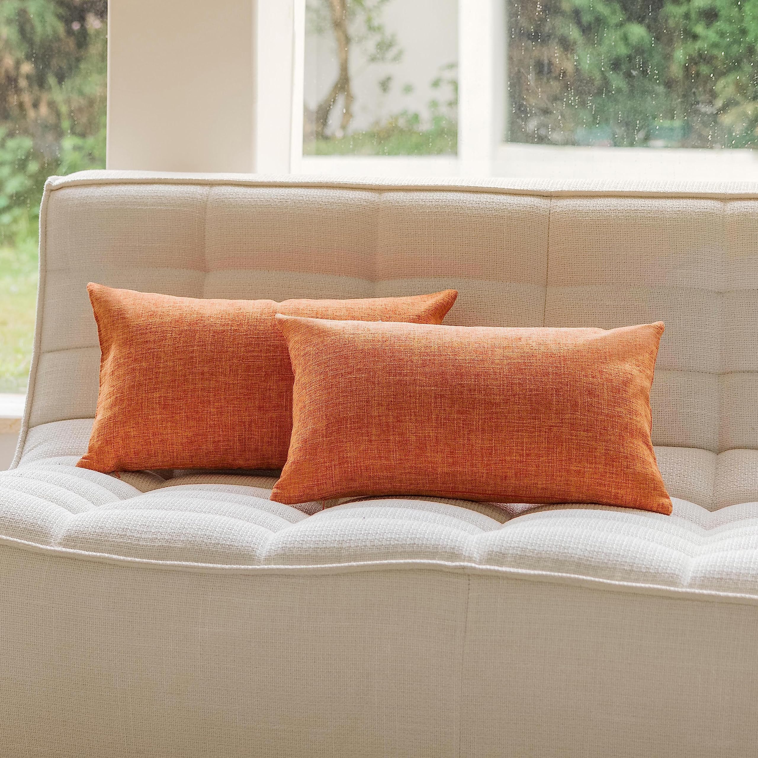Home Brilliant Linen Pillow Covers 20x20 Textured Linen Pillow Case Cushion Covers for Sofa, 20 Inch, Set of 2, 50x50 cm, Natural Linen